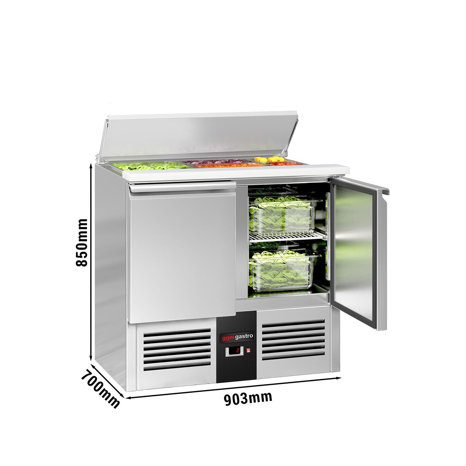 Külmlaud/Salatilett- 903 mm - 240 l - 2 ust - avatud pealt 2 x GN 1/1 ja 3 x GN 1/6 jaoks ja roostevabast terasest hingedega kaas