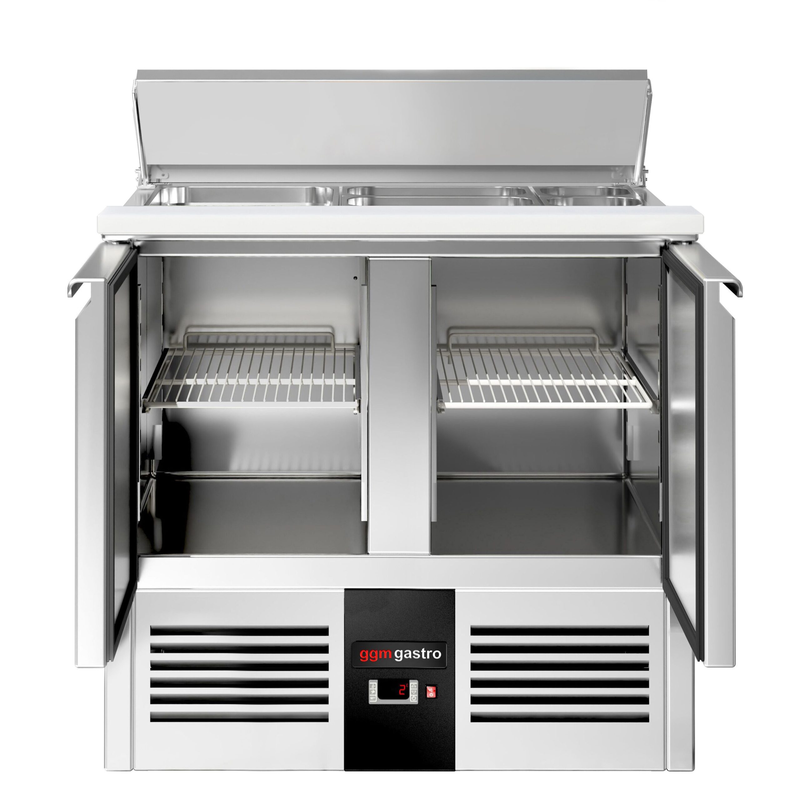 Külmlaud/Salatilett- 903 mm - 240 l - 2 ust - avatud pealt 2 x GN 1/1 ja 3 x GN 1/6 jaoks ja roostevabast terasest hingedega kaas - Image 2